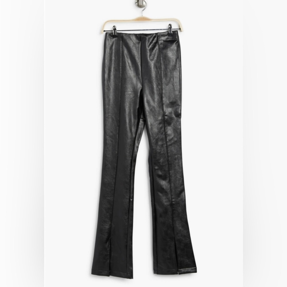 AFRM Adela High Waist Front Slit Faux Leather Pants pull on stretch waist